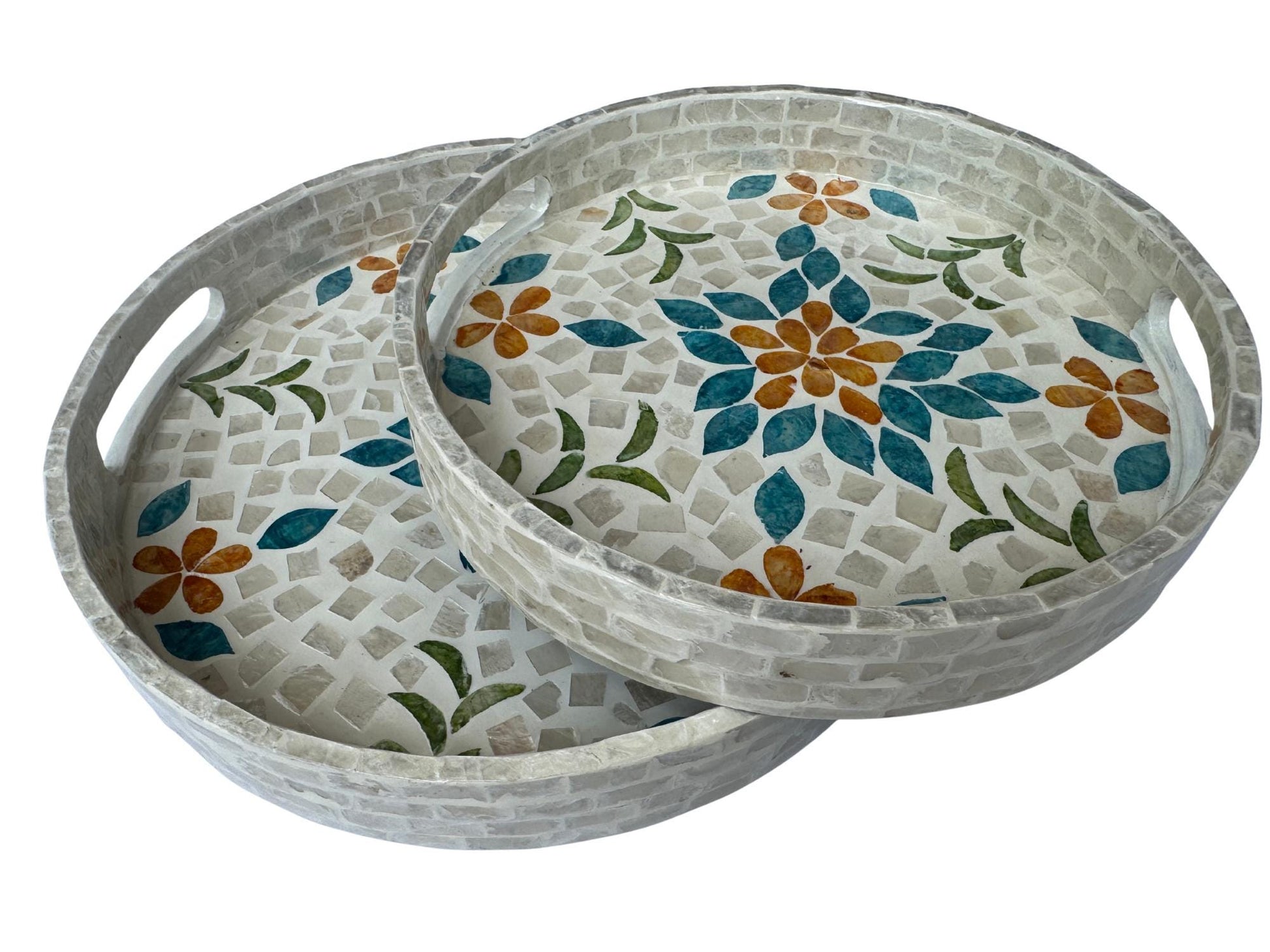 Handmade Round Shell Inlay Tray – Mother of Pearl Decorative Serving Tray, Elegant Coffee Table Organizer, Luxury Vanity Tray, Gift Idea