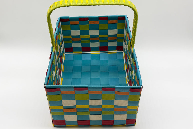 Large Woven Plastic Basket with Handle, Easter Basket, Colorful Storage Basket, Gift Basket, Picnic Basket, Toy Organizer