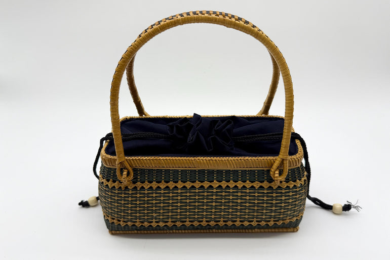 Handwoven Rectangular Bamboo Handbag, Wicker Basket Purse with Fabric Lining, Boho Top Handle Bag, Summer Tote, 9.4x3.9x10.2in