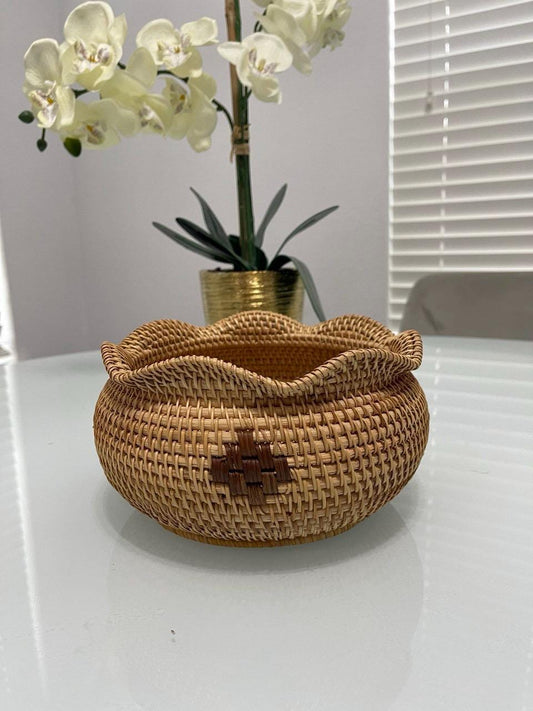 Handwoven Lotus Pumpkin Rattan Basket – Natural Guot Decorative Storage (8.6 Inch)