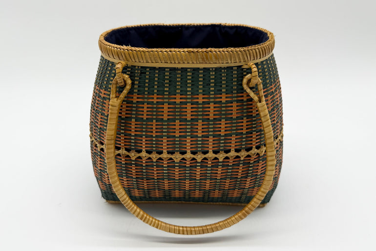 Small Bamboo Basket Handbag, Handmade Rattan Purse with Fabric Lining, Woven Summer Tote Bag, Boho Shoulder Bag, 7.1x3.5x12.2in
