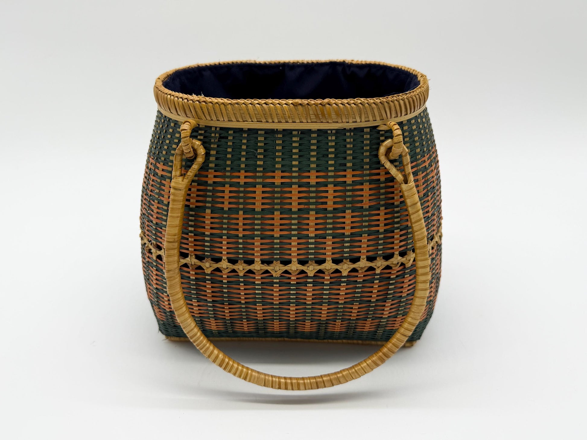 Small Bamboo Basket Handbag, Handmade Rattan Purse with Fabric Lining, Woven Summer Tote Bag, Boho Shoulder Bag, 7.1x3.5x12.2in