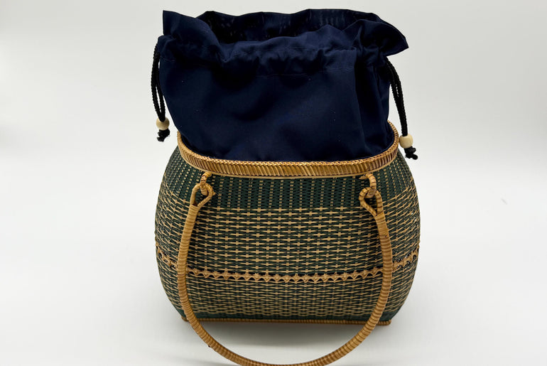 Handwoven Bamboo Handbag, Vintage Rattan Purse, Handmade Wicker Basket Bag with Fabric Lining, Boho Summer Shoulder Tote, 9.1x3.7x16.1in