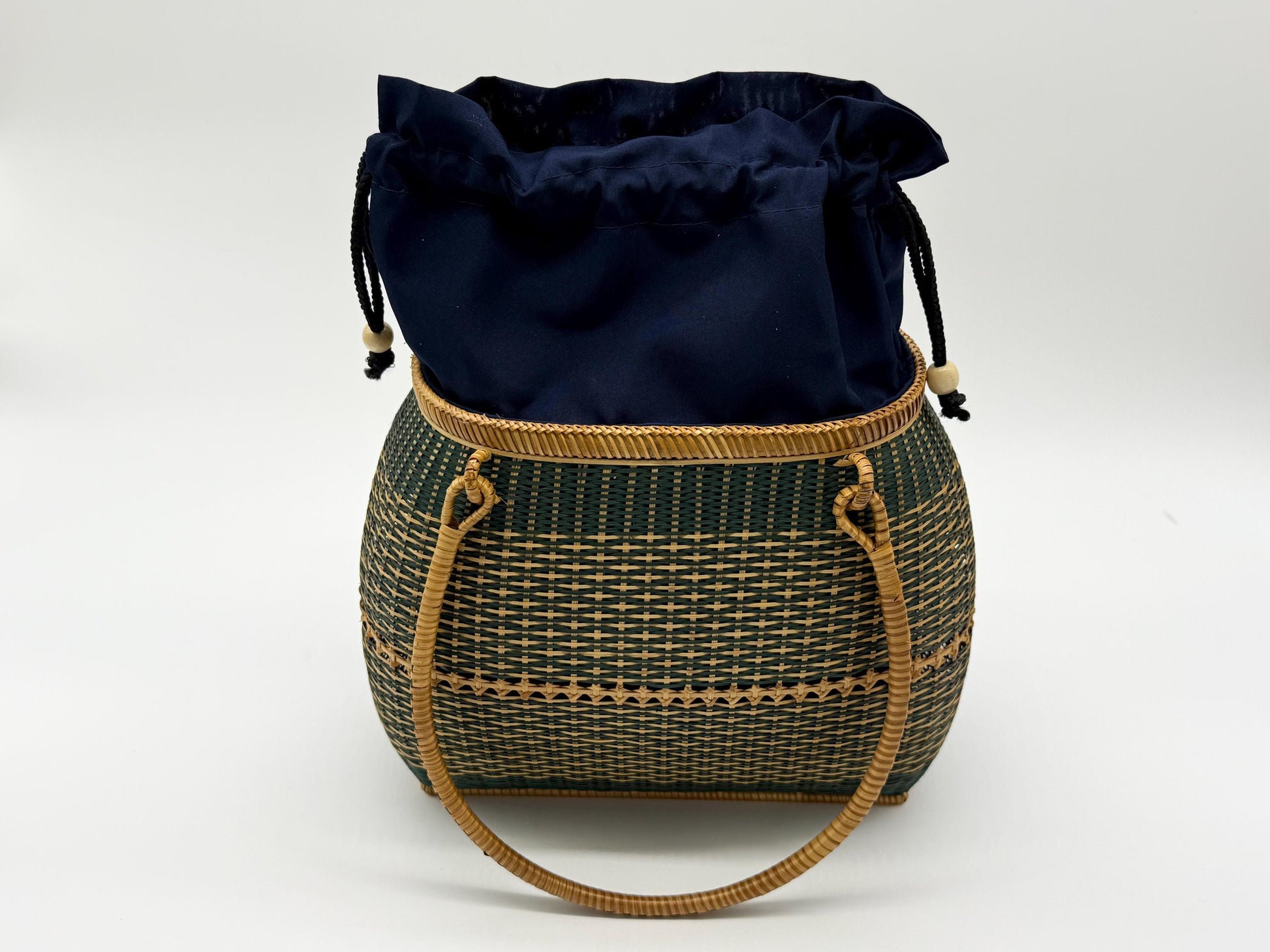 Handwoven Bamboo Handbag, Vintage Rattan Purse, Handmade Wicker Basket Bag with Fabric Lining, Boho Summer Shoulder Tote, 9.1x3.7x16.1in
