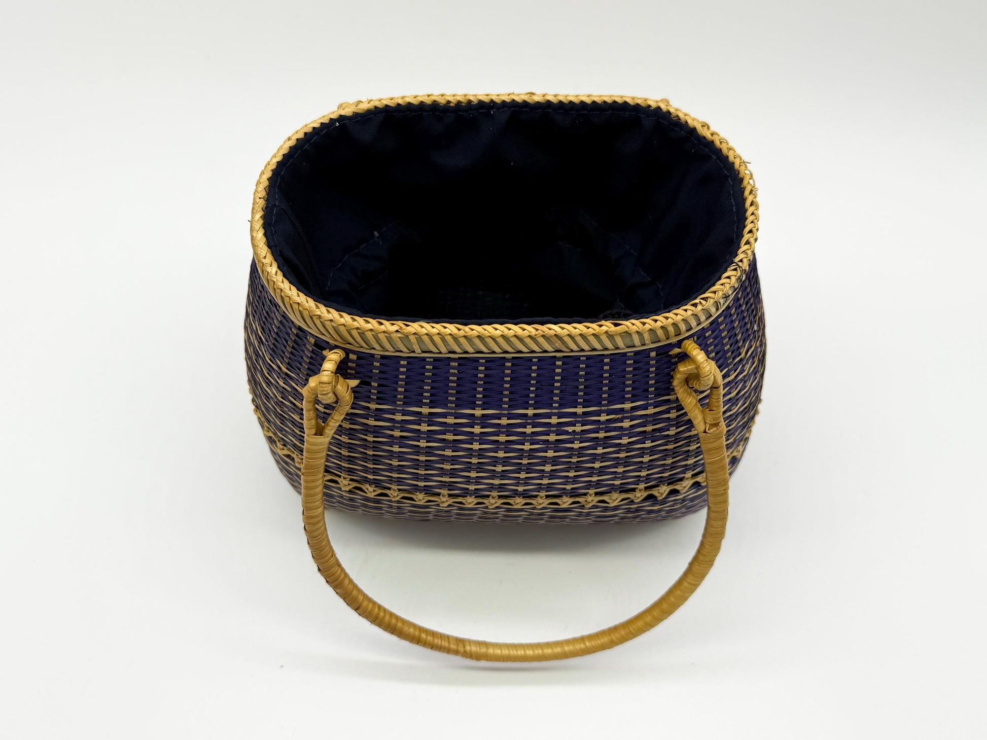 Small Bamboo Basket Handbag, Handmade Rattan Purse with Fabric Lining, Woven Summer Tote Bag, Boho Shoulder Bag, 7.1x3.5x12.2in
