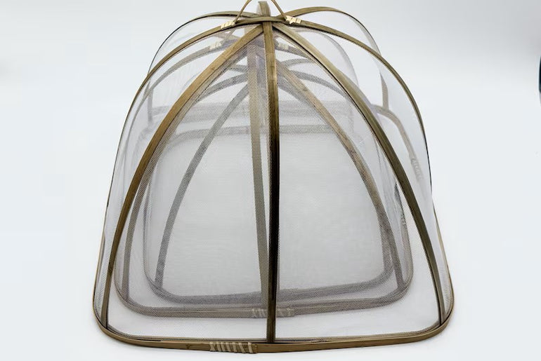 Square Bamboo Food Cover with Mesh Net, Handwoven Bamboo Dish Cover Set, Kitchen Food Protector for Meals & Fruit 12–16 Inch