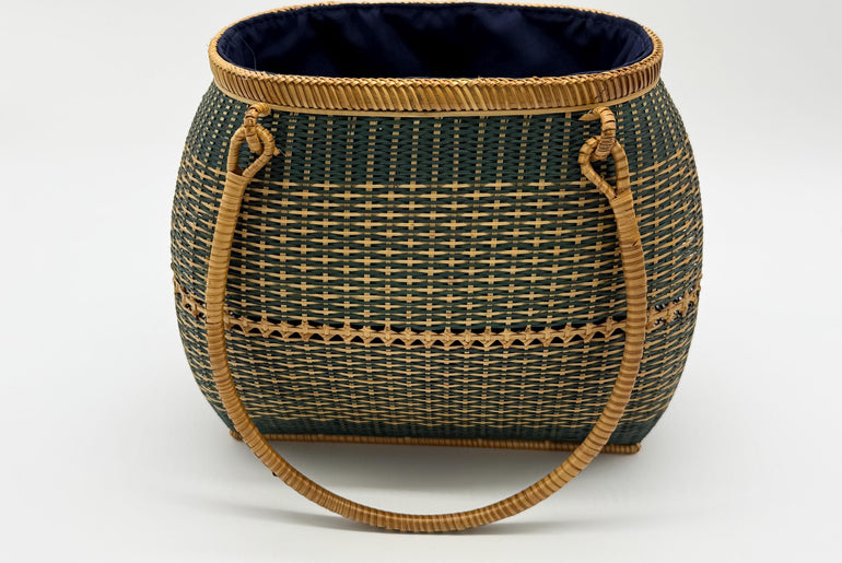 Handwoven Bamboo Handbag, Vintage Rattan Purse, Handmade Wicker Basket Bag with Fabric Lining, Boho Summer Shoulder Tote, 9.1x3.7x16.1in