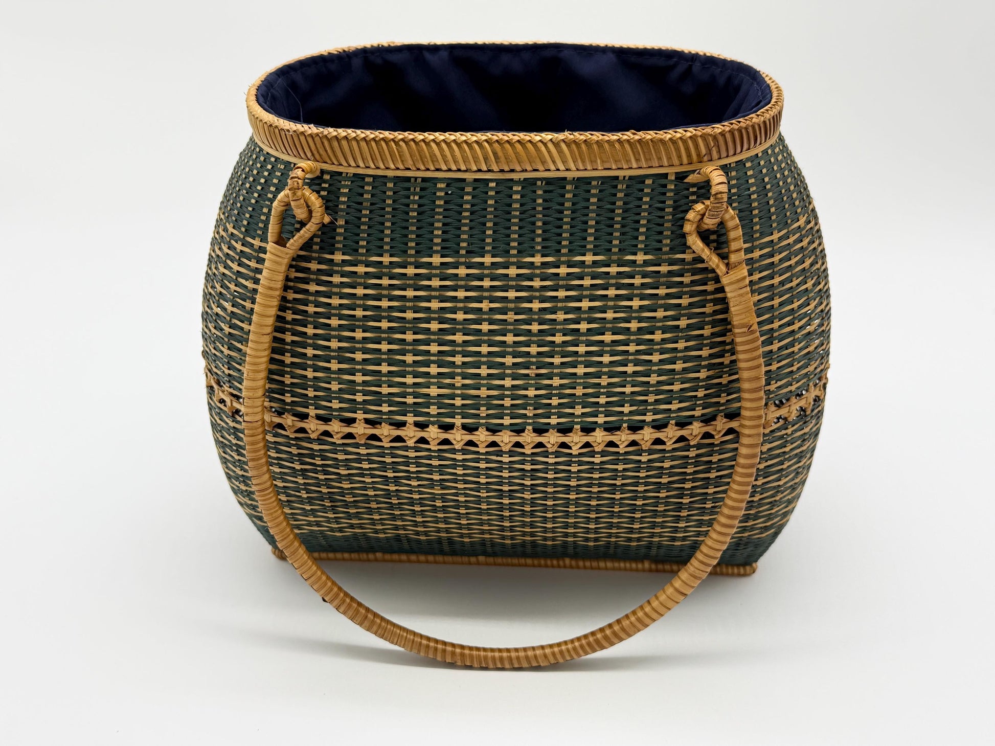 Handwoven Bamboo Handbag, Vintage Rattan Purse, Handmade Wicker Basket Bag with Fabric Lining, Boho Summer Shoulder Tote, 9.1x3.7x16.1in