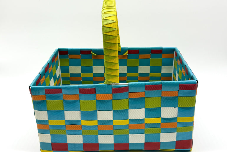 Large Woven Plastic Basket with Handle, Easter Basket, Colorful Storage Basket, Gift Basket, Picnic Basket, Toy Organizer