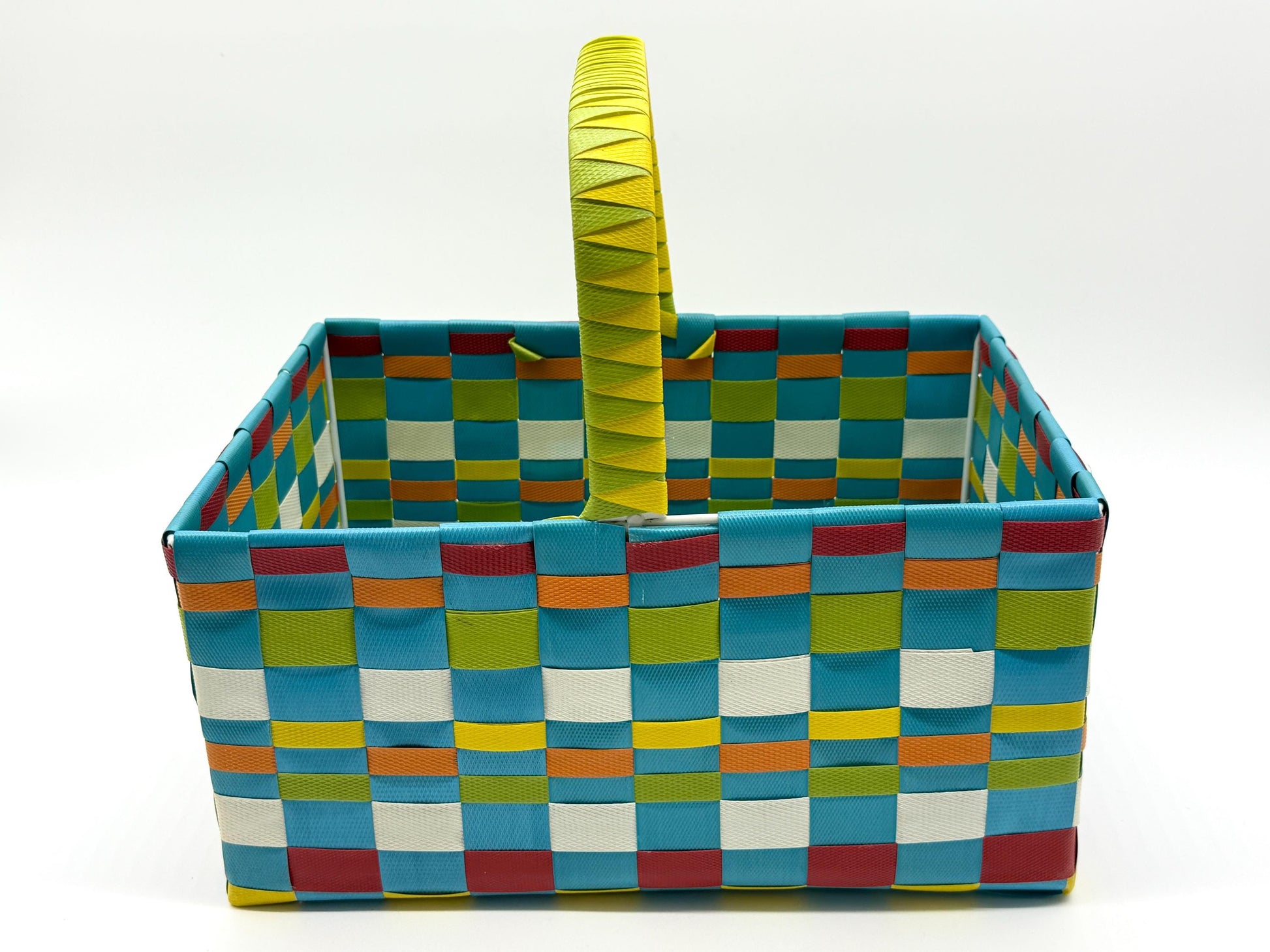 Large Woven Plastic Basket with Handle, Easter Basket, Colorful Storage Basket, Gift Basket, Picnic Basket, Toy Organizer