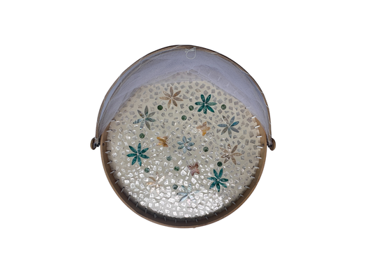 Handmade Bamboo Food Cover with Mesh Net Dome, Round Mother of Pearl Inlay Serving Tray, Large Kitchen Food Protector 18 Inch