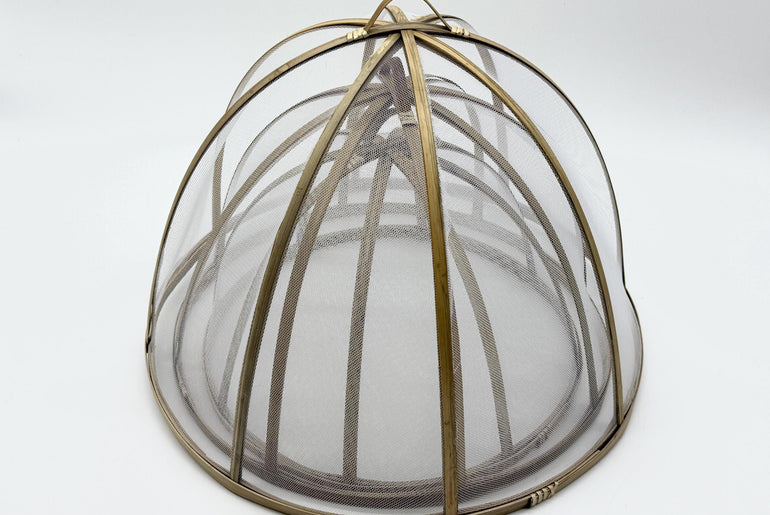 Round Bamboo Mesh Food Cover, Handwoven Bamboo Kitchen Dish Protector Dome for Meals, Fruit & Table Serving 12–16 Inch