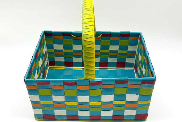 Large Woven Plastic Basket with Handle, Easter Basket, Colorful Storage Basket, Gift Basket, Picnic Basket, Toy Organizer