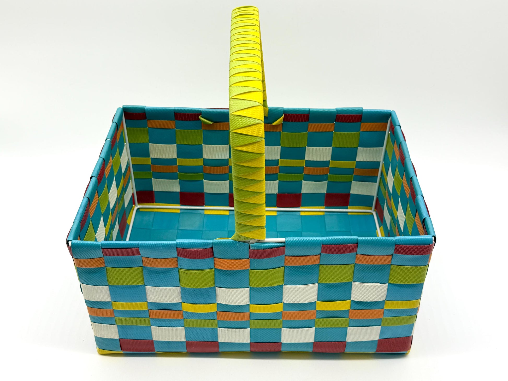 Large Woven Plastic Basket with Handle, Easter Basket, Colorful Storage Basket, Gift Basket, Picnic Basket, Toy Organizer