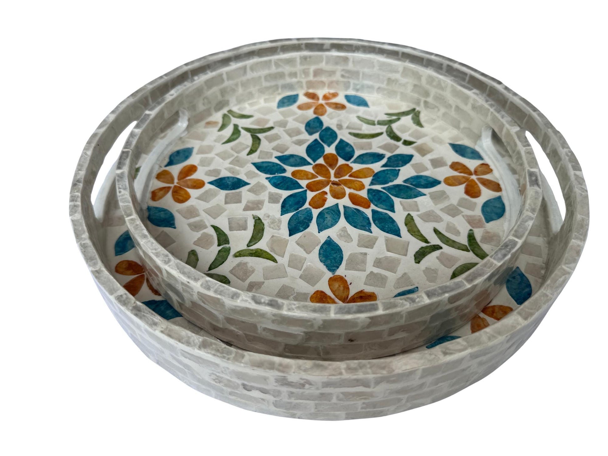 Handmade Round Shell Inlay Tray – Mother of Pearl Decorative Serving Tray, Elegant Coffee Table Organizer, Luxury Vanity Tray, Gift Idea