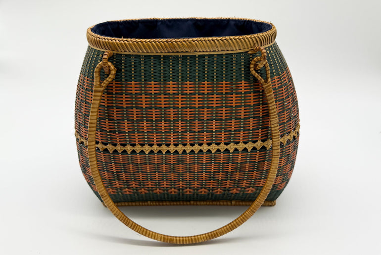 Handwoven Bamboo Handbag, Vintage Rattan Purse, Handmade Wicker Basket Bag with Fabric Lining, Boho Summer Shoulder Tote, 9.1x3.7x16.1in