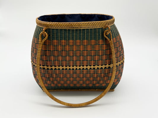 Handwoven Bamboo Handbag, Vintage Rattan Purse, Handmade Wicker Basket Bag with Fabric Lining, Boho Summer Shoulder Tote, 9.1x3.7x16.1in