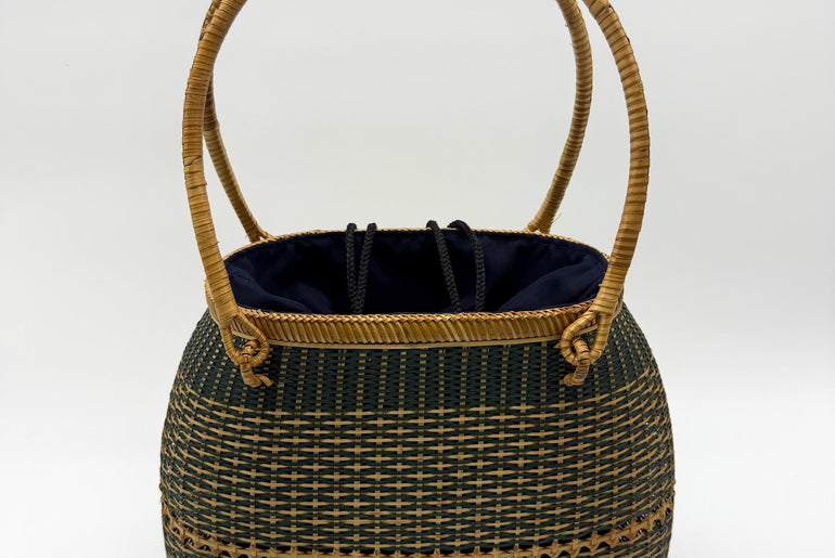 Handwoven Bamboo Handbag, Vintage Rattan Purse, Handmade Wicker Basket Bag with Fabric Lining, Boho Summer Shoulder Tote, 9.1x3.7x16.1in