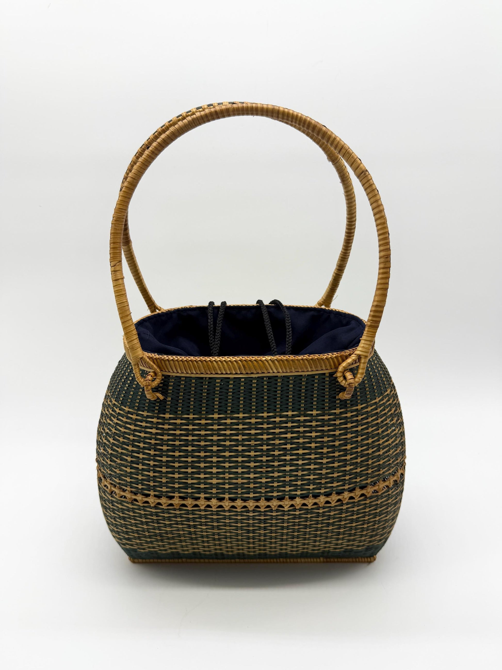 Handwoven Bamboo Handbag, Vintage Rattan Purse, Handmade Wicker Basket Bag with Fabric Lining, Boho Summer Shoulder Tote, 9.1x3.7x16.1in