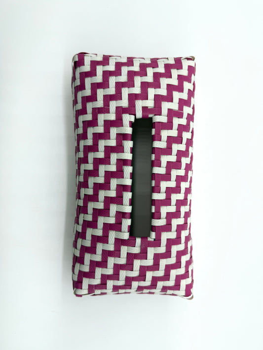 Woven Plastic Tissue Box Cover, Handwoven Rectangular Tissue Dispenser, Geometric Kitchen Decor, Dining Table Organizer, Colorful Decor