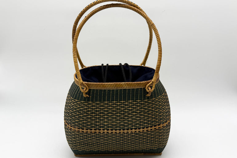 Handwoven Bamboo Handbag, Vintage Rattan Purse, Handmade Wicker Basket Bag with Fabric Lining, Boho Summer Shoulder Tote, 9.1x3.7x16.1in