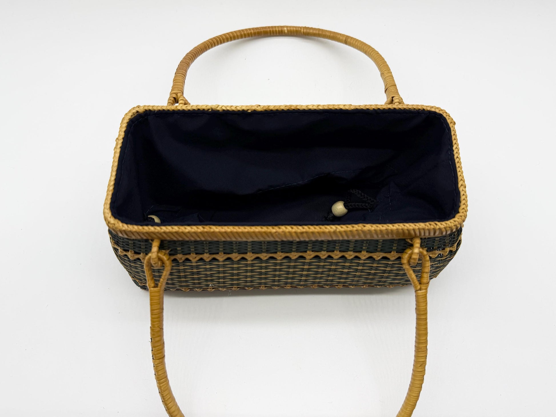 Handwoven Rectangular Bamboo Handbag, Wicker Basket Purse with Fabric Lining, Boho Top Handle Bag, Summer Tote, 9.4x3.9x10.2in