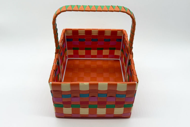 Woven Plastic Easter Basket with Handle, Colorful Storage Basket, Reusable Gift Basket, Picnic Basket, Kids Easter Bin