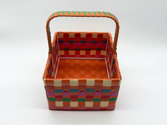 Woven Plastic Easter Basket with Handle, Colorful Storage Basket, Reusable Gift Basket, Picnic Basket, Kids Easter Bin