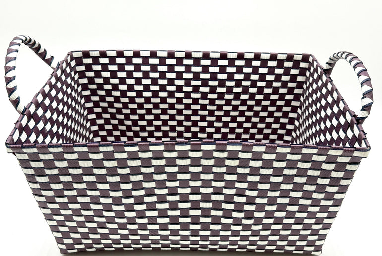 Handwoven Plastic Storage Basket with Handles, Woven Organizer Bin, Multi Size Basket for Toy Laundry Bathroom Nursery Storage