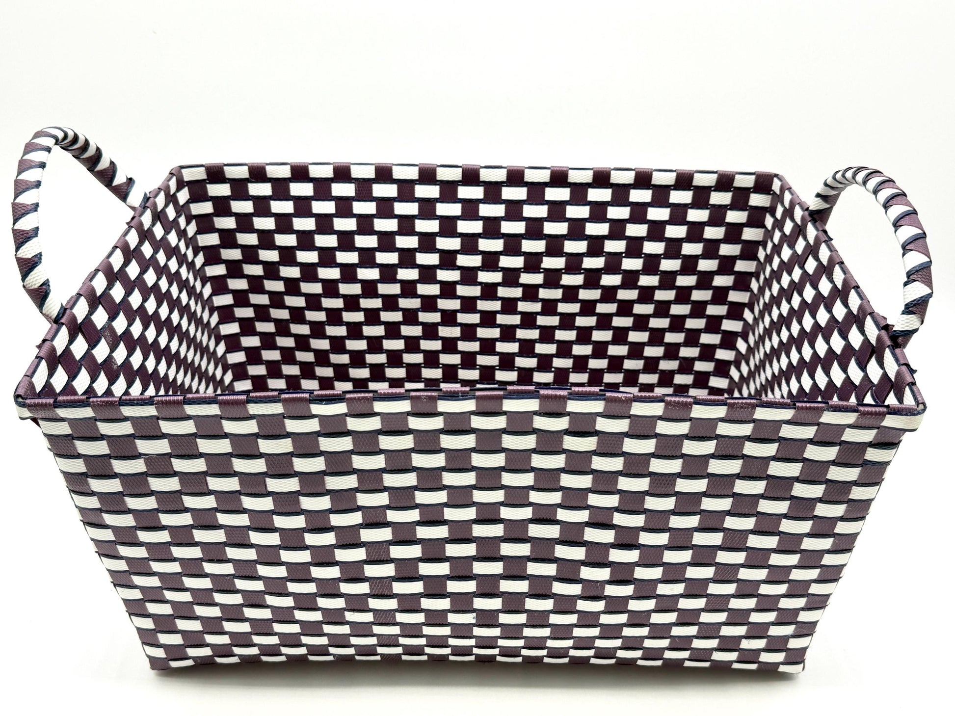 Handwoven Plastic Storage Basket with Handles, Woven Organizer Bin, Multi Size Basket for Toy Laundry Bathroom Nursery Storage
