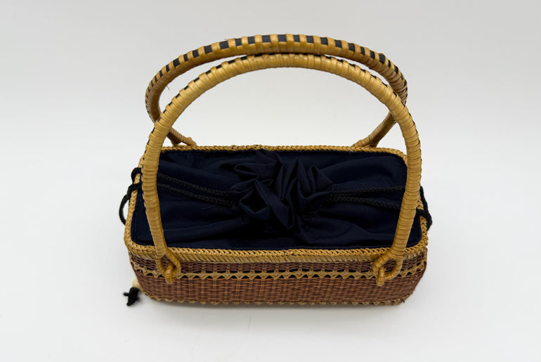Handwoven Rectangular Bamboo Handbag, Wicker Basket Purse with Fabric Lining, Boho Top Handle Bag, Summer Tote, 9.4x3.9x10.2in
