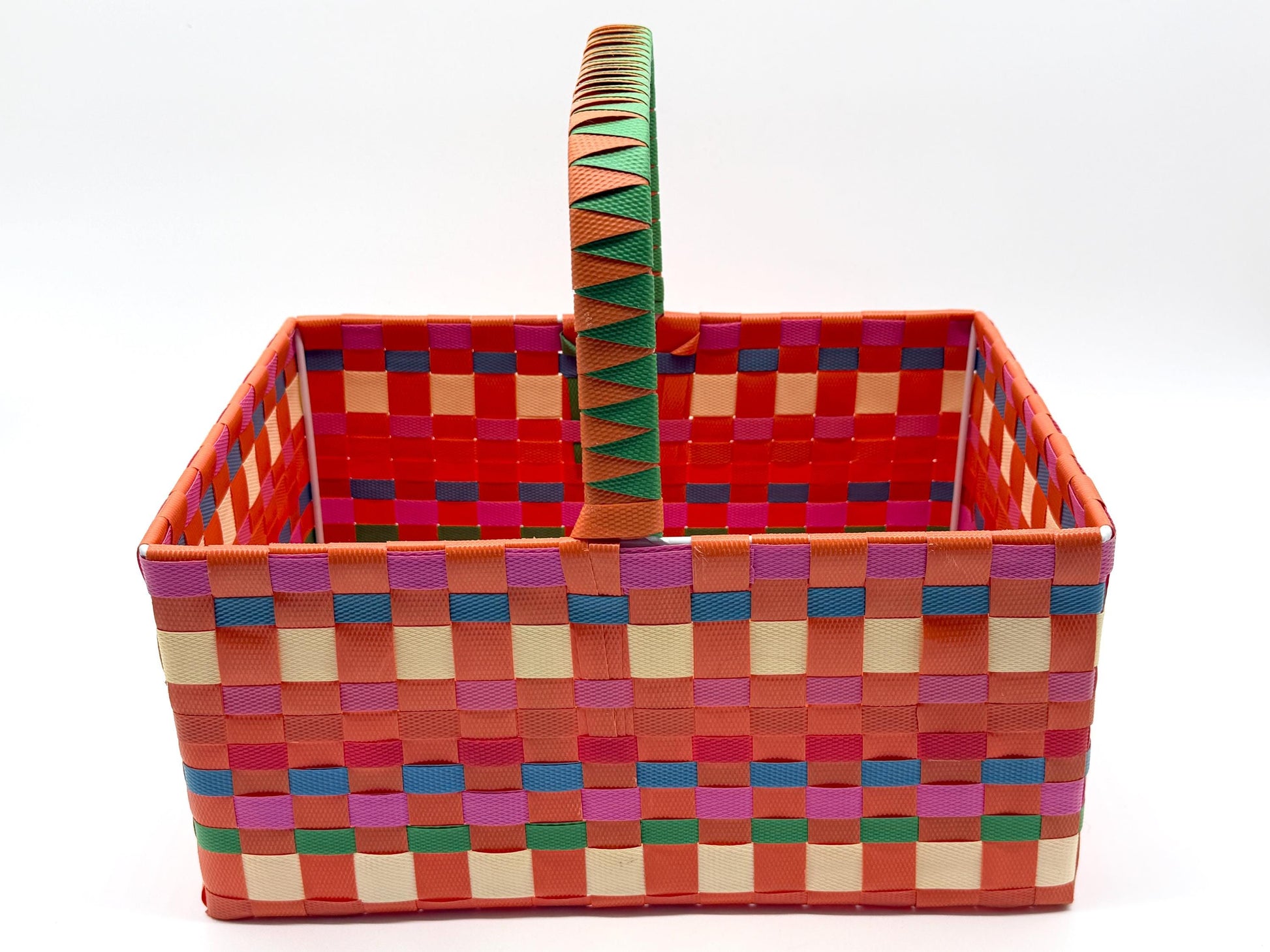 Large Woven Plastic Basket with Handle, Easter Basket, Colorful Storage Basket, Gift Basket, Picnic Basket, Toy Organizer