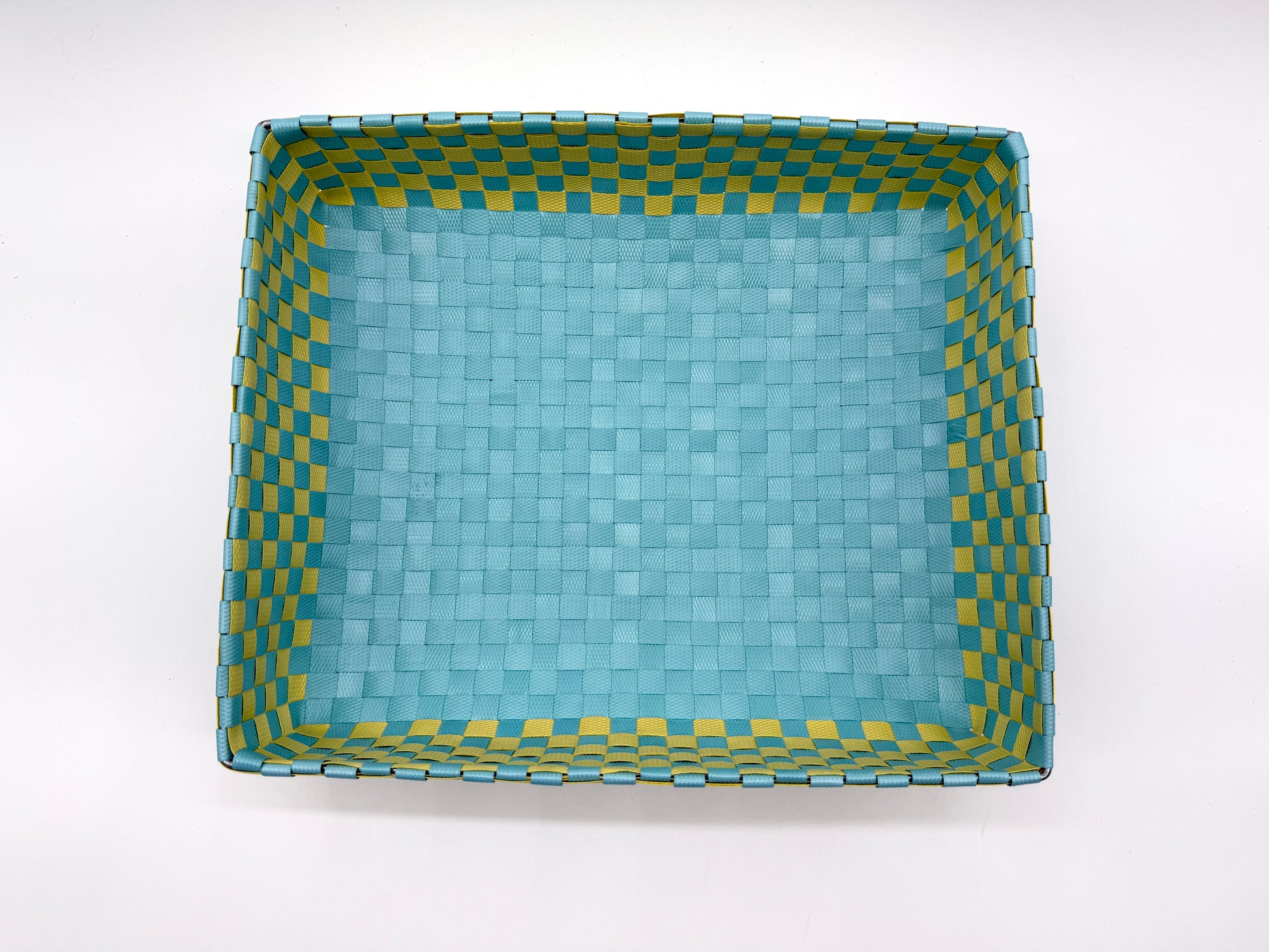 Checkered Woven Plastic Tray, Colorful Handwoven Serving Tray, Large Boho Catchall Basket, Waterproof Bathroom Vanity Tray, Desk Organizer