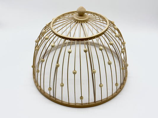 Round Bamboo Food Cover with Wooden Beads, Handwoven Bamboo Mesh Dish Cover Dome for Kitchen Table, Rustic Kitchen Gift 10–16 Inch