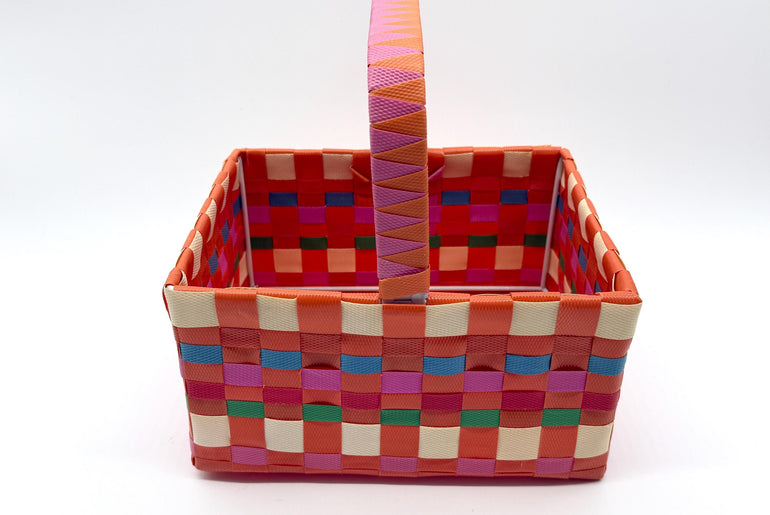 Woven Plastic Easter Basket with Handle, Colorful Storage Basket, Reusable Gift Basket, Picnic Basket, Kids Easter Bin