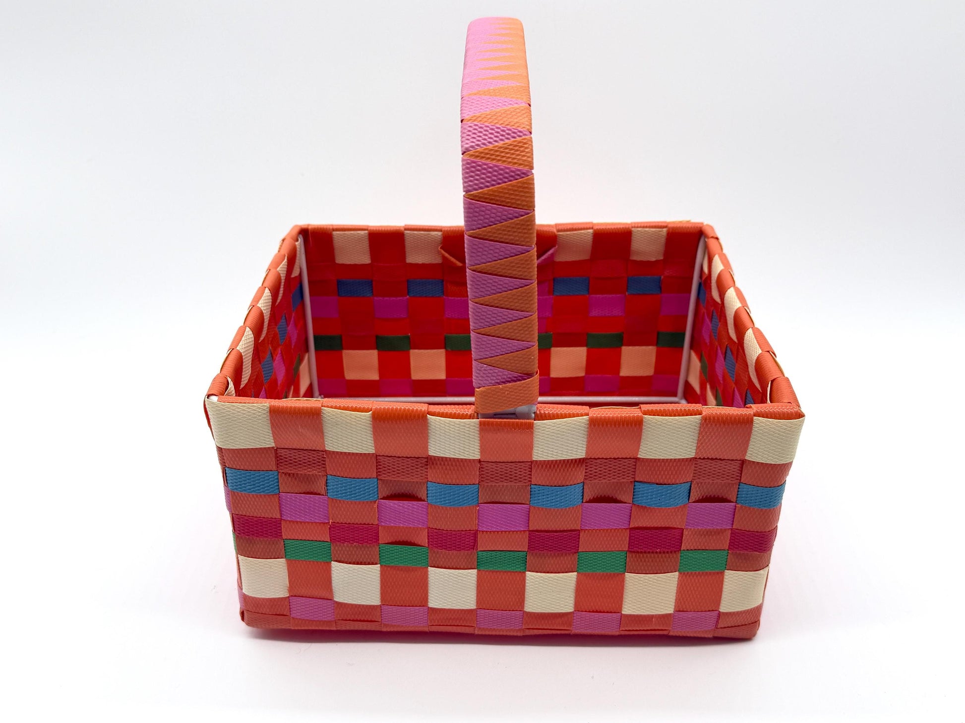 Woven Plastic Easter Basket with Handle, Colorful Storage Basket, Reusable Gift Basket, Picnic Basket, Kids Easter Bin