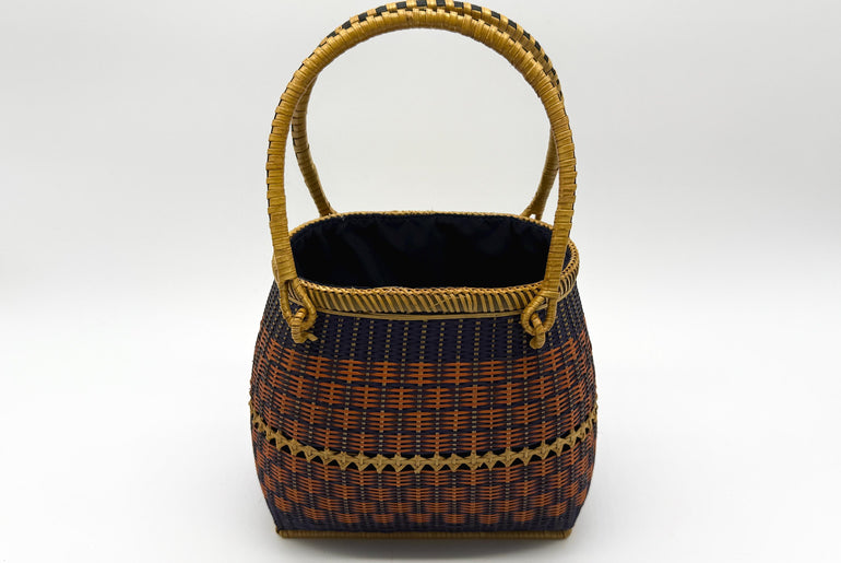 Small Bamboo Basket Handbag, Handmade Rattan Purse with Fabric Lining, Woven Summer Tote Bag, Boho Shoulder Bag, 7.1x3.5x12.2in