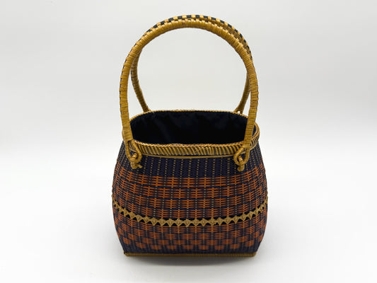 Small Bamboo Basket Handbag, Handmade Rattan Purse with Fabric Lining, Woven Summer Tote Bag, Boho Shoulder Bag, 7.1x3.5x12.2in