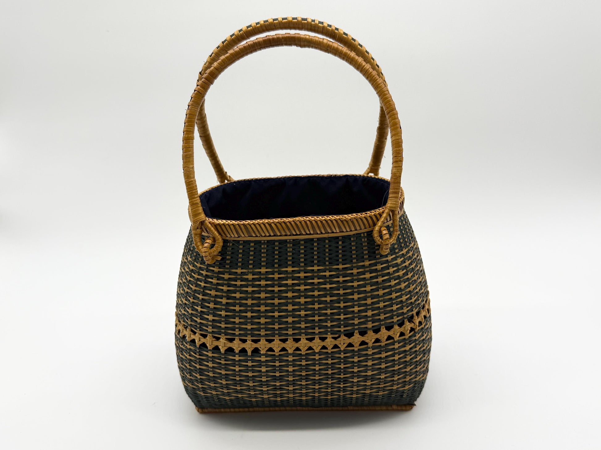 Small Bamboo Basket Handbag, Handmade Rattan Purse with Fabric Lining, Woven Summer Tote Bag, Boho Shoulder Bag, 7.1x3.5x12.2in