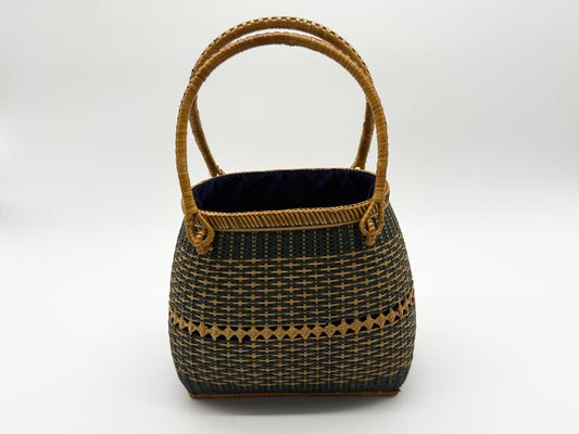 Small Bamboo Basket Handbag, Handmade Rattan Purse with Fabric Lining, Woven Summer Tote Bag, Boho Shoulder Bag, 7.1x3.5x12.2in