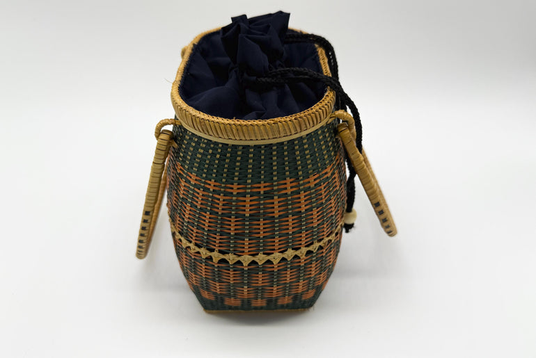 Small Bamboo Basket Handbag, Handmade Rattan Purse with Fabric Lining, Woven Summer Tote Bag, Boho Shoulder Bag, 7.1x3.5x12.2in