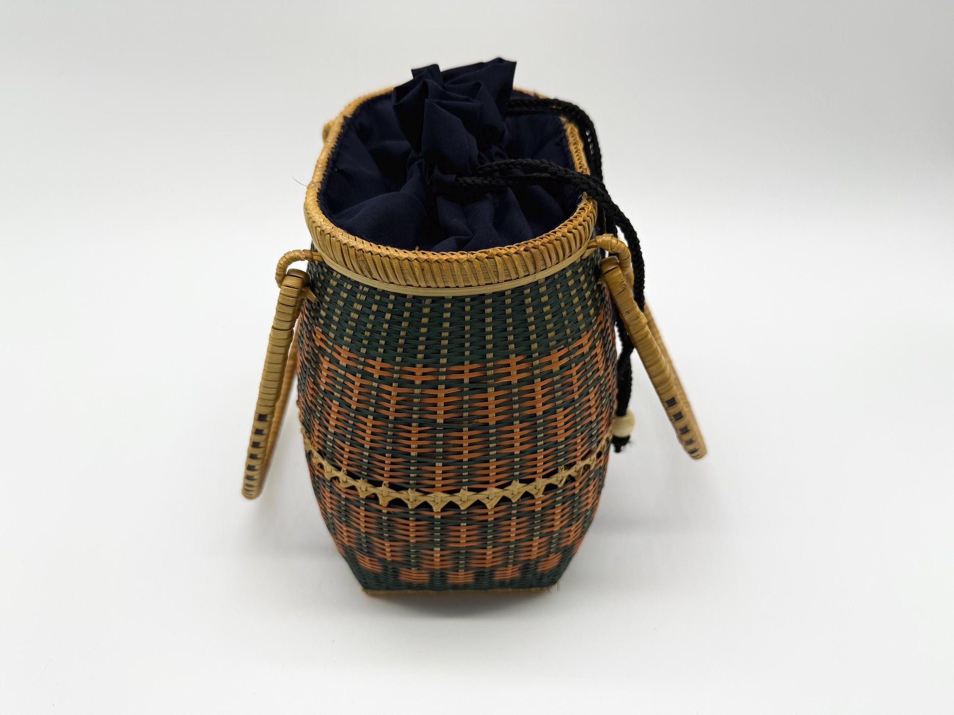 Small Bamboo Basket Handbag, Handmade Rattan Purse with Fabric Lining, Woven Summer Tote Bag, Boho Shoulder Bag, 7.1x3.5x12.2in