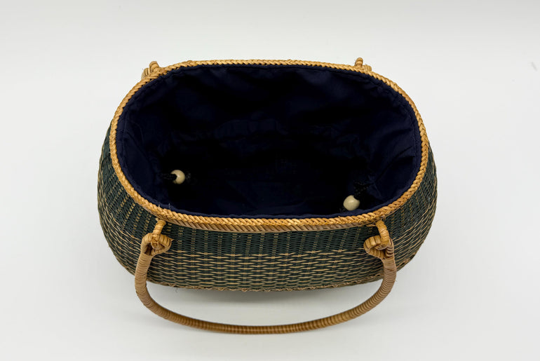 Handwoven Bamboo Handbag, Vintage Rattan Purse, Handmade Wicker Basket Bag with Fabric Lining, Boho Summer Shoulder Tote, 9.1x3.7x16.1in