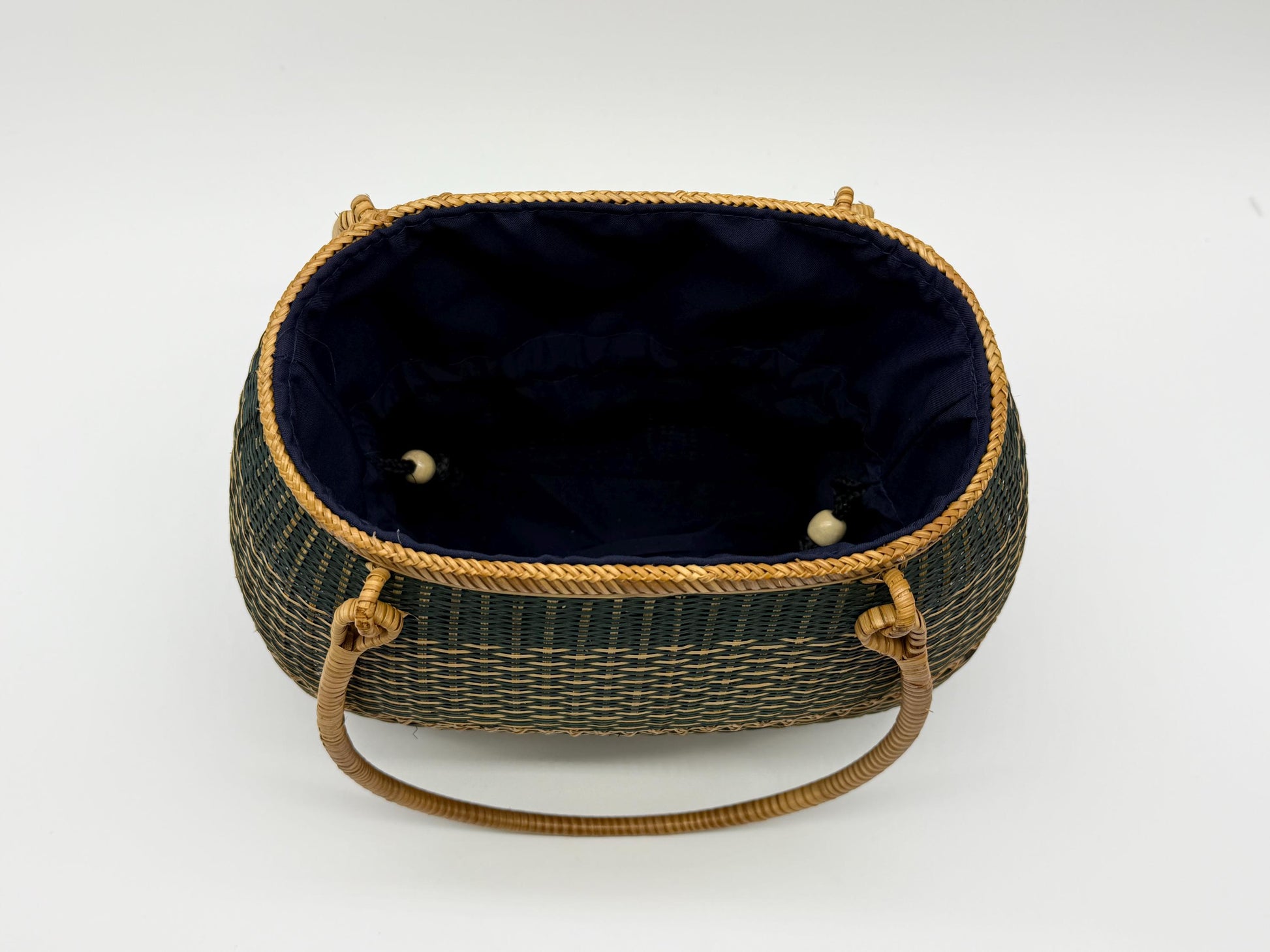Handwoven Bamboo Handbag, Vintage Rattan Purse, Handmade Wicker Basket Bag with Fabric Lining, Boho Summer Shoulder Tote, 9.1x3.7x16.1in