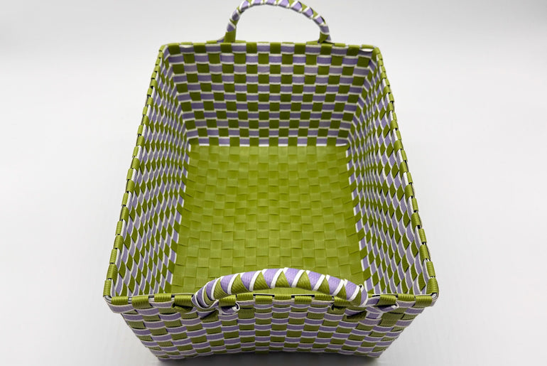 Handwoven Plastic Storage Basket with Handles, Woven Organizer Bin, Multi Size Basket for Toy Laundry Bathroom Nursery Storage