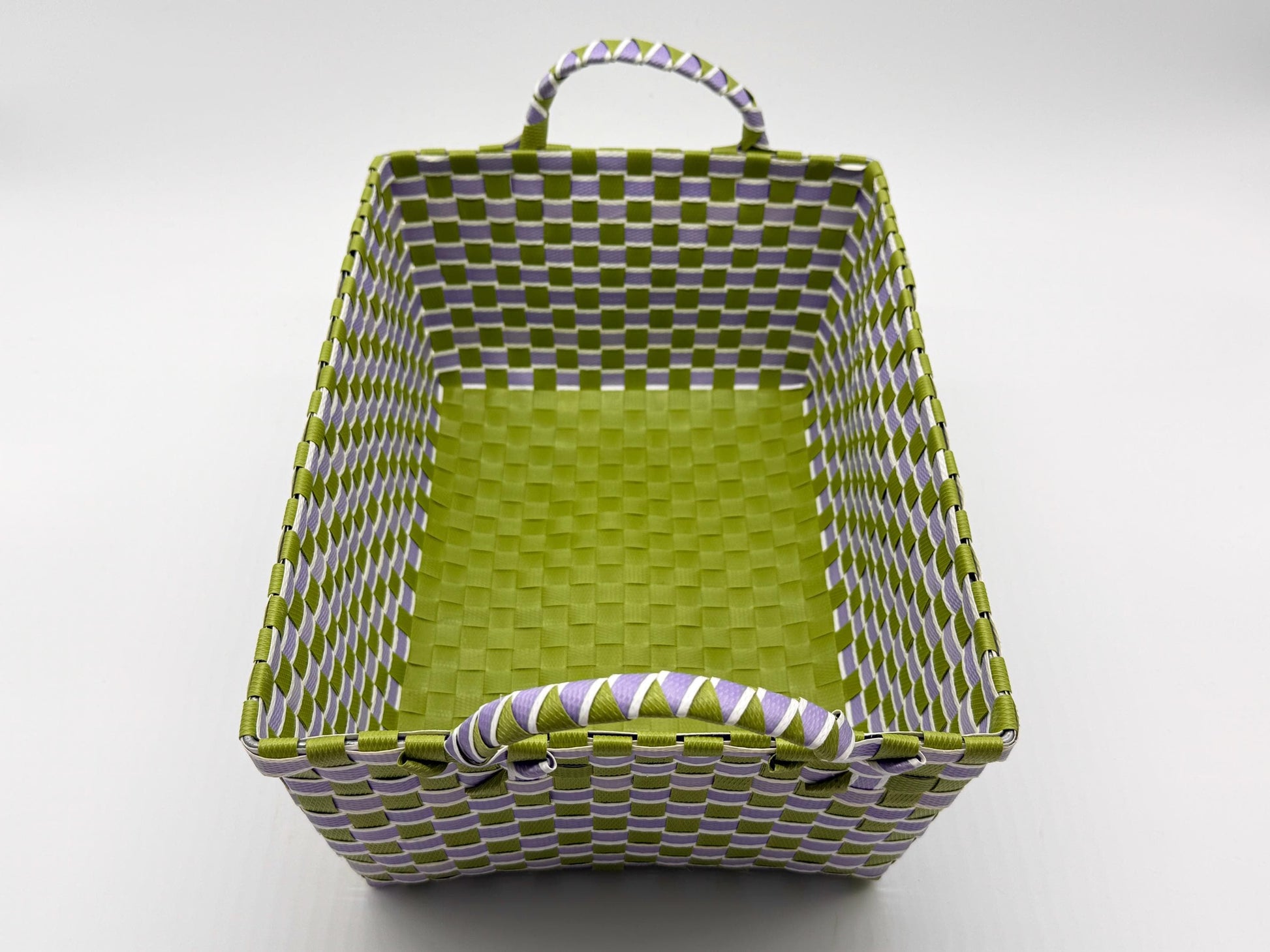 Handwoven Plastic Storage Basket with Handles, Woven Organizer Bin, Multi Size Basket for Toy Laundry Bathroom Nursery Storage