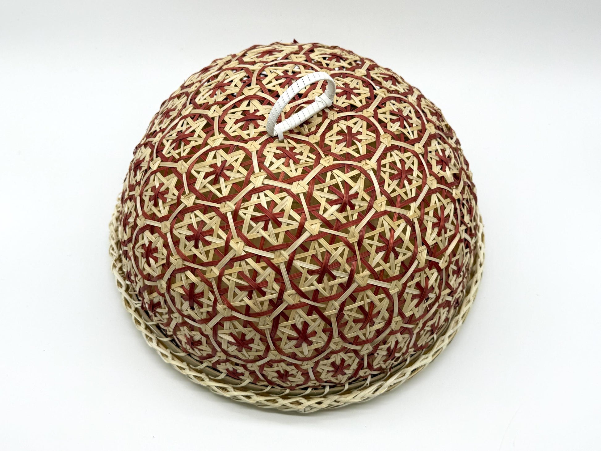Round Bamboo Food Cover with Tray, Handwoven Floral Food Tent, Fruit Serving Dome, Fly Protection Cover, Picnic Food Cover, 13in