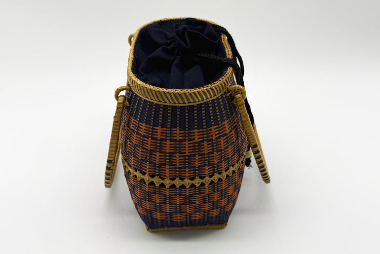 Small Bamboo Basket Handbag, Handmade Rattan Purse with Fabric Lining, Woven Summer Tote Bag, Boho Shoulder Bag, 7.1x3.5x12.2in