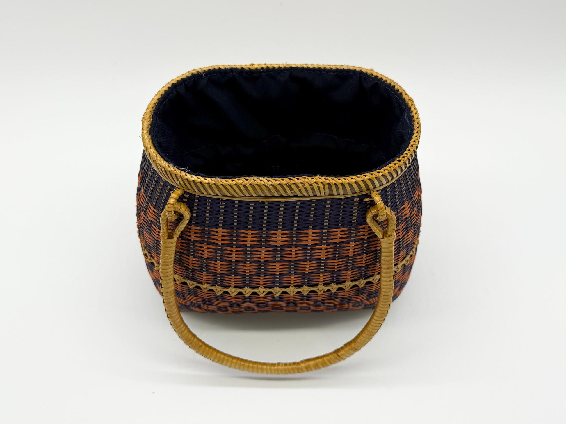 Small Bamboo Basket Handbag, Handmade Rattan Purse with Fabric Lining, Woven Summer Tote Bag, Boho Shoulder Bag, 7.1x3.5x12.2in