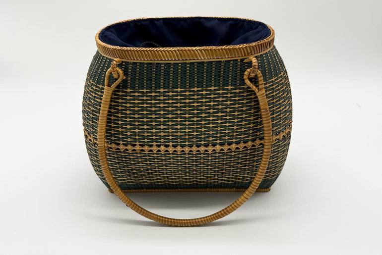 Handwoven Bamboo Handbag, Vintage Rattan Purse, Handmade Wicker Basket Bag with Fabric Lining, Boho Summer Shoulder Tote, 9.1x3.7x16.1in
